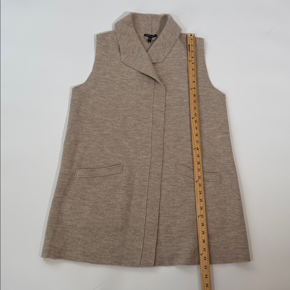 Eileen Fisher Open Front Vest Cardigan Coat Size M Tan - Picture 7 of 7